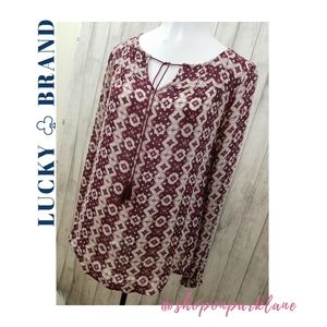 Lucky Brand Sheer Medallion Peasant Top, Small